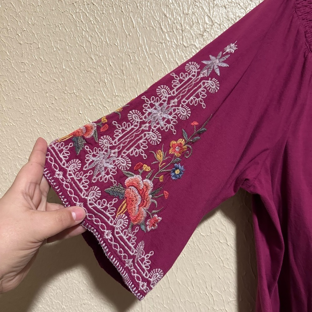 New Johnny Was Hazelton Off the Shoulder Embroidered Top‎ size Large Floral Boho - Picture 4 of 7